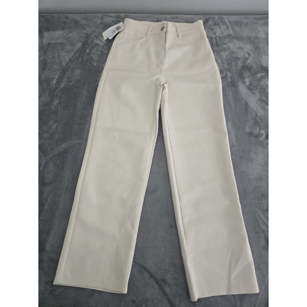 Aritzia Wilfred Melina Crop Vegan Leather Pants Ivory Buttery Soft Size 0 $148